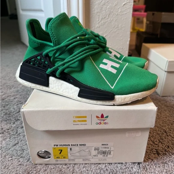 adidas gazelle silver green womens Adidas x Pharrell Williams Men's HU NMD Core Green Low Top Sneakers main image 1